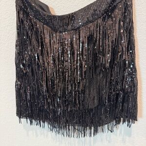Sequin Fringe Mini Skirt - Black